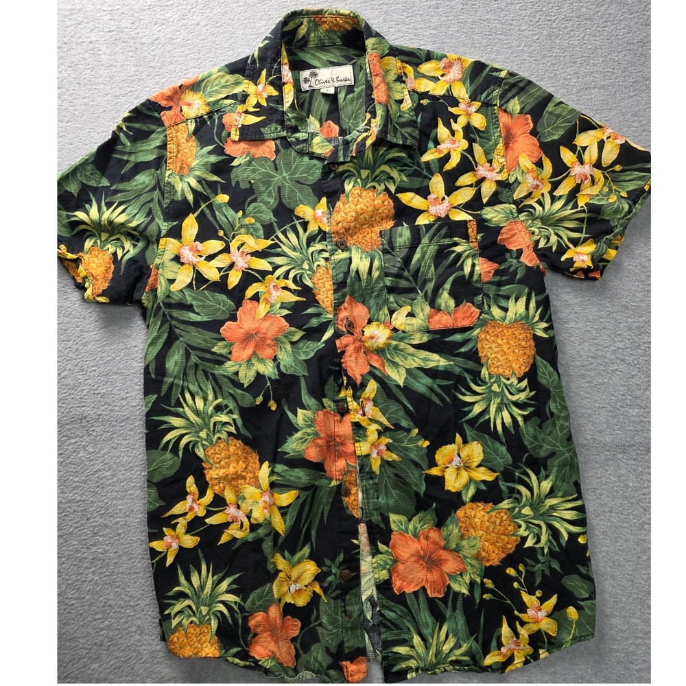 Oliver & Burke Hawaiian‎ Button Down Shirt Men S Tropical Pineapple Floral Aloha